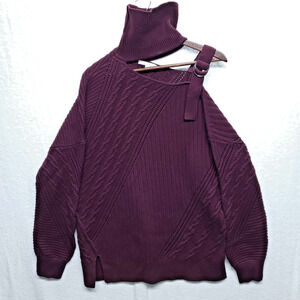 Jonathan Simkhai Women's Burgundy Knit Sweater Top Size M Unique Asymmetrical